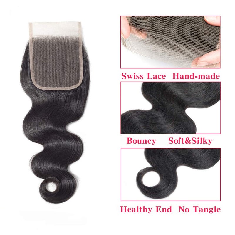 Jinhongze Body Wave Closure Human Hair Lace Closure Brazilian 12A Unprocessed Body Wave Hair 4x4 HD Lace Closure Free Part Natural Black Color(18") â€¦ - Image 4